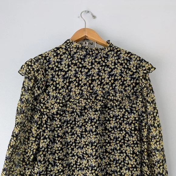 Boden Shirt Women's 16/18R Black Yellow Abstract Sprig Zoe Frill Detail Blouse  - Picture 6 of 6